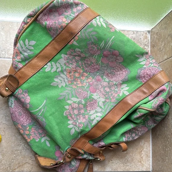Anthropologie Lucky Penny Shoulder Bag Overnight Tote Satchel Floral Leather - Picture 9 of 16